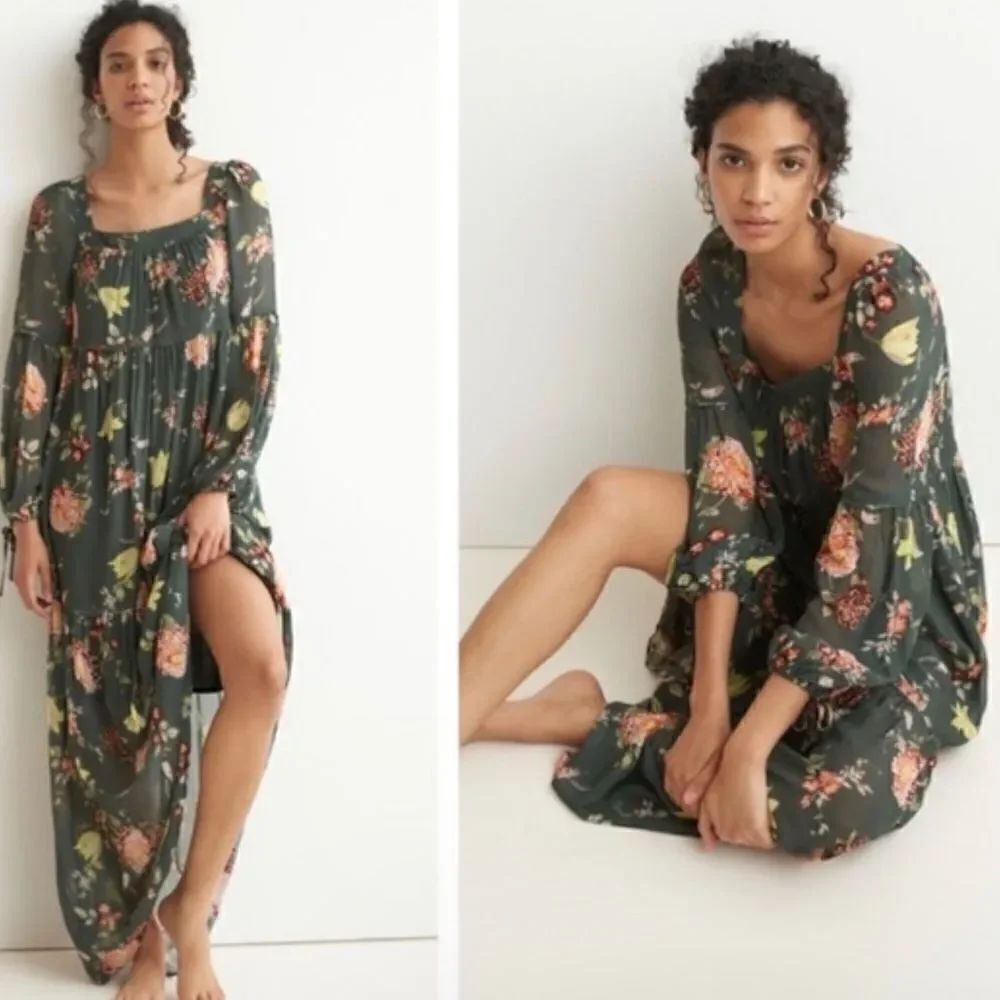 Revolve ANTHROPOLOGIE Evelin Green Floral Maxi Dress